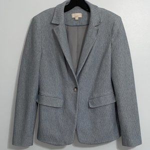 Ann Taylor LOFT blue knit blazer suede elbows 6